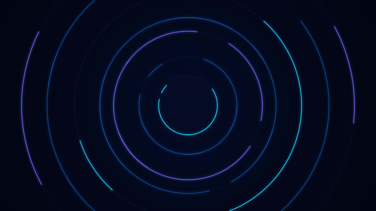 Abstract Neon Circles Rotating on Dark Background