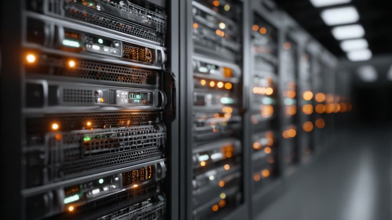 A Deep Dive into a High-Performance Data Center with Server Racks Bathed in Ambient Light, Showcasing the Technology Behind Modern Data Processing Solutions