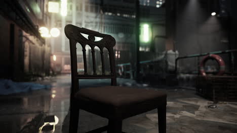 lonely chair in a dark alley at night