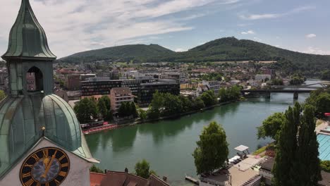 aerial view of olten, switzerland with historic buildings and river