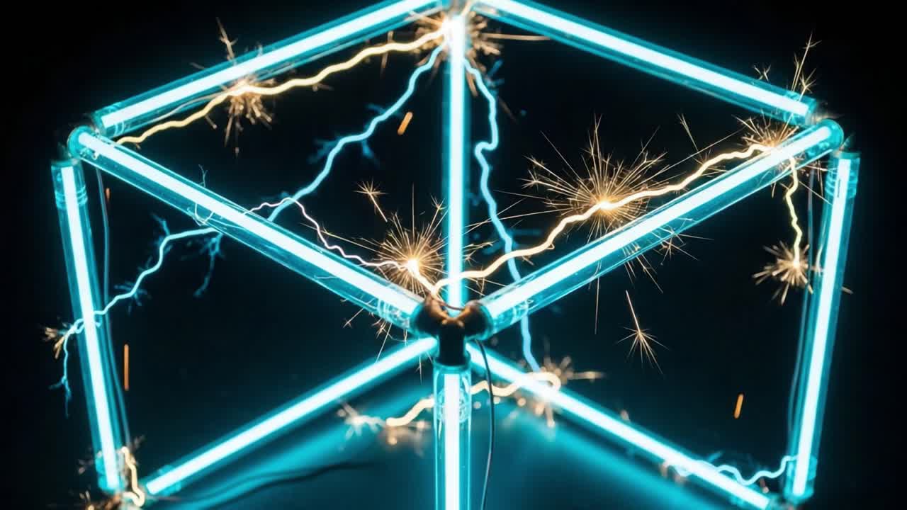 A Dynamic Display of Electric Energy: Captivating Neon Tubes Create Stunning Visual Effects with Sparks and Lightning in an Interactive Light Installation