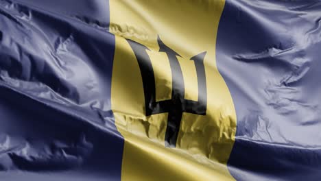 la bandera de barbados ondeando en el bucle del viento. el estandarte de barbados balanceándose en la brisa. fondo de relleno completo. bucle de 10 segundos.