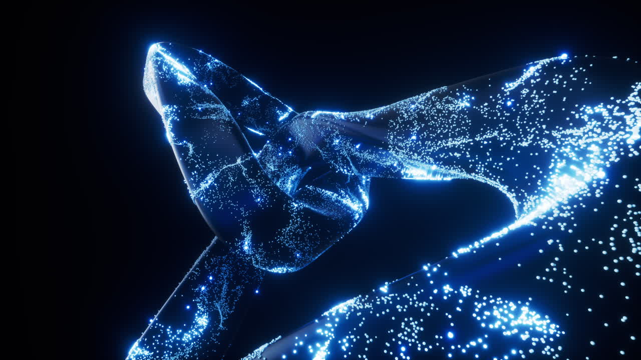 추상적인 곡선 기하학과 흐르는 입자, 3d 렌더링