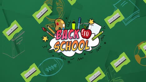학교 아이콘 위에 학교로 돌아가는 텍스트의 애니메이션