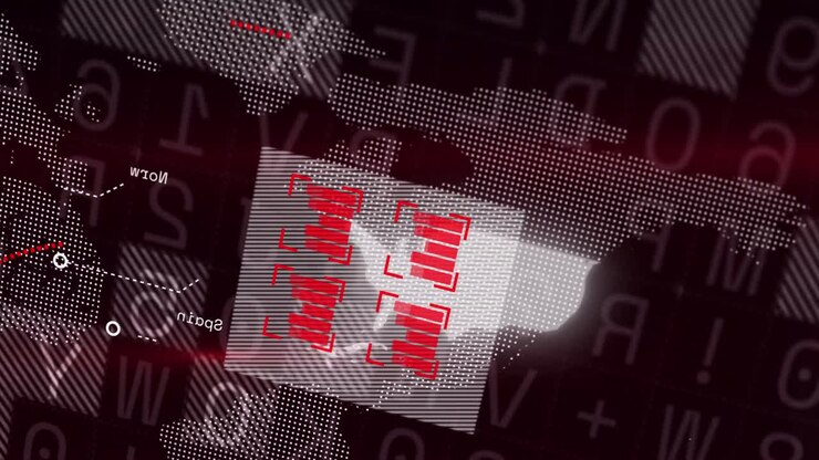 Animation of financial graph over data processing on dark background