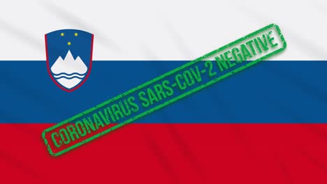 slovenia swaying flag with green stamp of freedom from coronavirus, loop