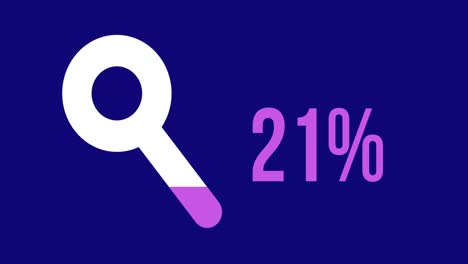 search progress with magnifying glass icon and rising percentage in pink on blue background 4k