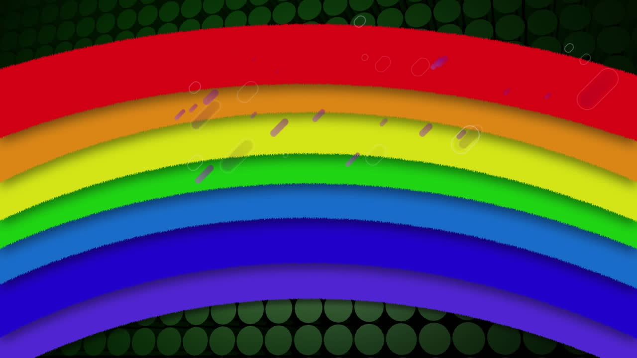 animación de senderos de luz púrpura que caen sobre las curvas del arco iris