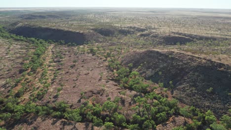 Aerial view over the Victoria River and landscape near Kalkarindji, Gurindji, Northern Territory, Australia, August 2022.