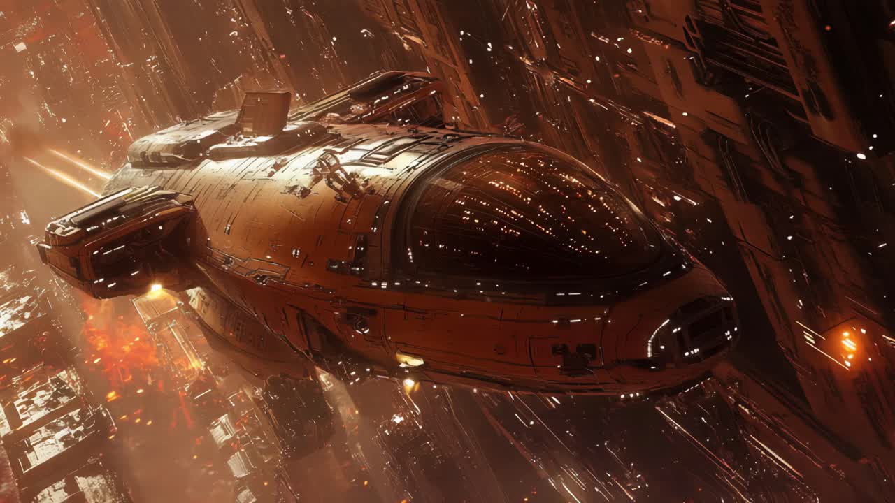 Sci-Fi Spaceship in a Futuristic Cityscape