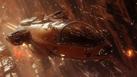 sci-fi spaceship in a futuristic cityscape