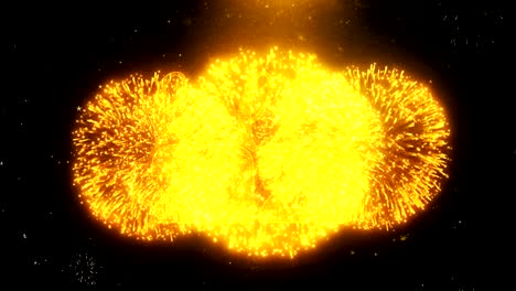 hello 2020 text wish on firework display explosion particles.
