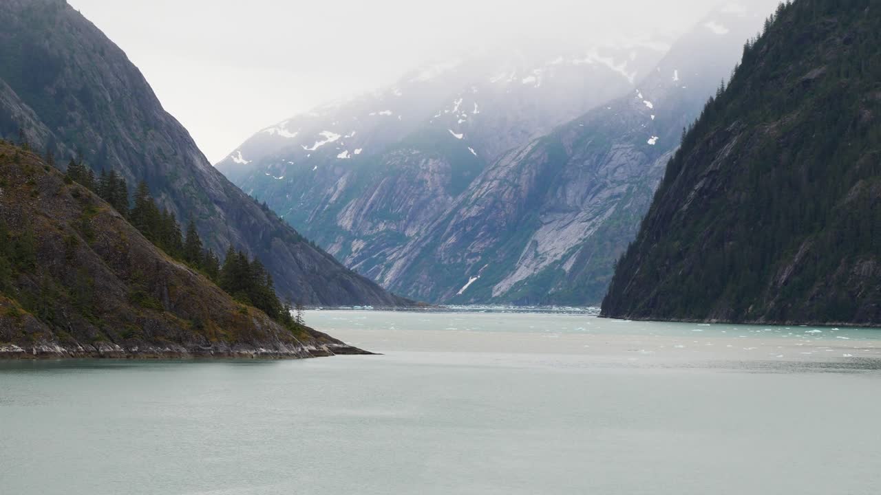 Endicott Arm, Alaska. Sailing through the narrow fjord on a foggy morning.