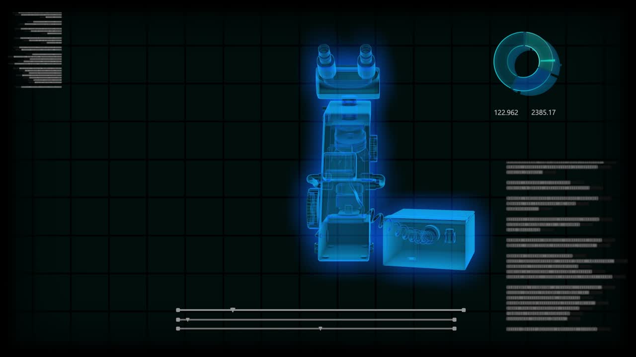 Science seamless looping background with place for yor objects with x-ray microscope and digital text effects for overlay or backdrop use - 4K 60fps UHD 3D animation