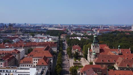 unbelievable aerial top view flight gold angel of peace column city town munich germany bavarian, summer sunny cloudy sky day 23