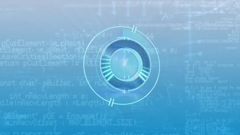 animation of digital clock in loading circles over mathematical sums, diagram and computer language