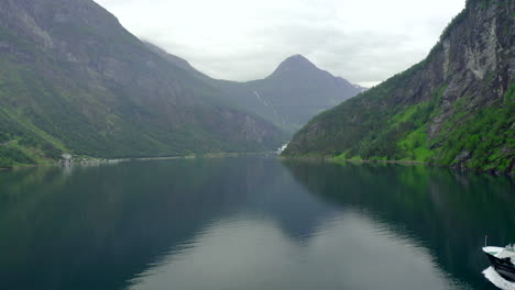 calm dolly style shoot of geiranger fjord in norway