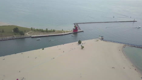 aerial view of holland harbour light and surrounding area in michigan, usa