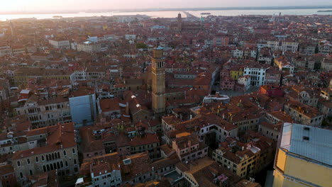 Drone-Flight-Over-Venice-City-In-Italy-At-Sunset