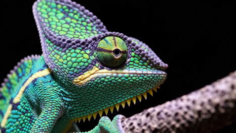 vibrant green and purple chameleon close-up