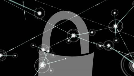 Animation-of-networks-of-connections-over-online-security-padlock-icon