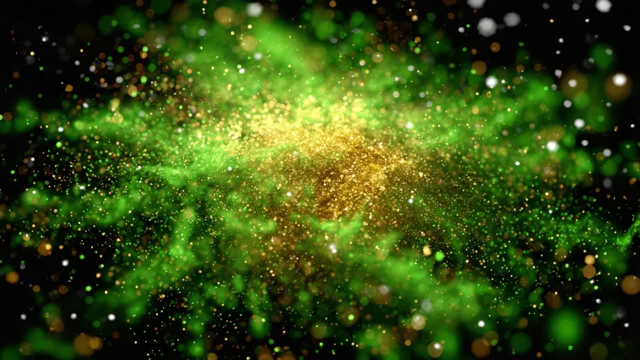 A Mesmerizing Cosmic Dance of Green and Gold Particles in a Stellar Formation, Capturing the Essence of the Universe’s Splendor and Energy