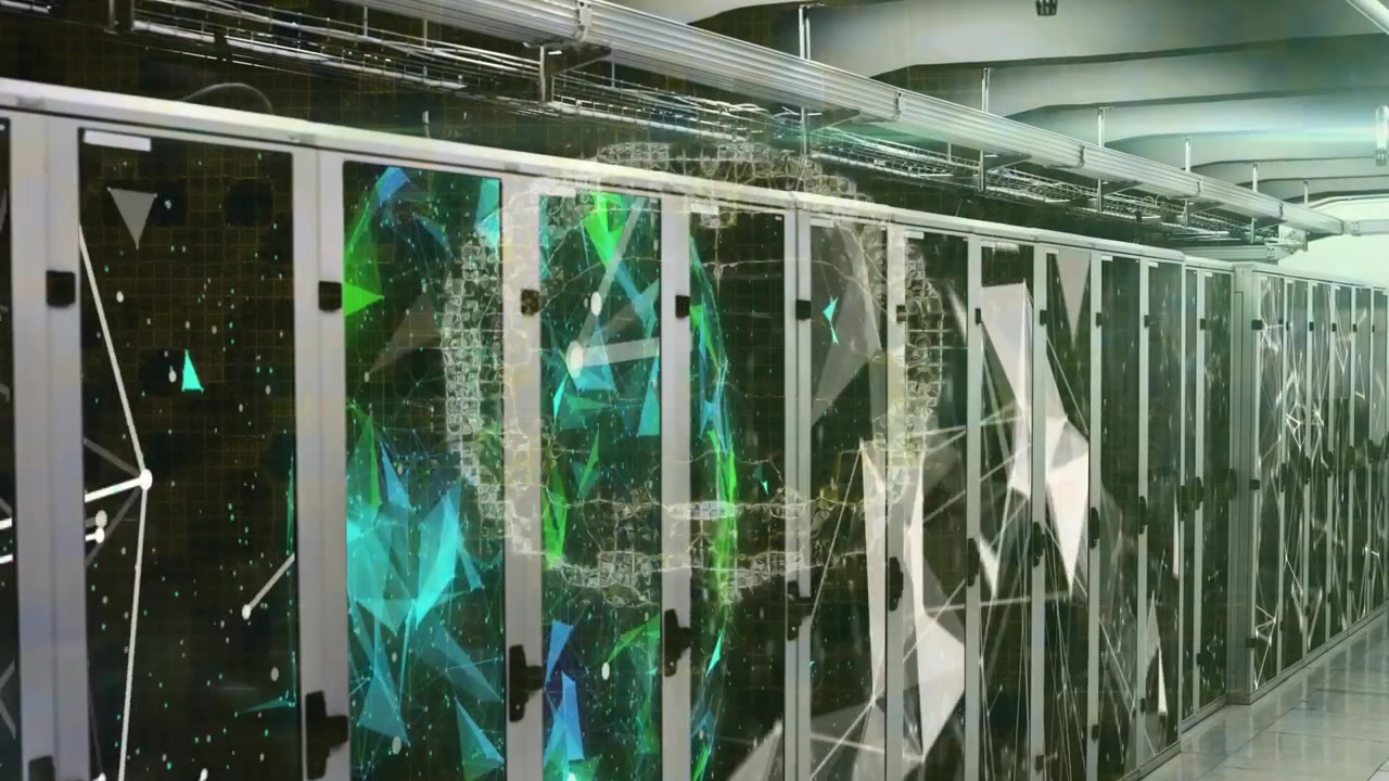 Animation of moving shapes over server room