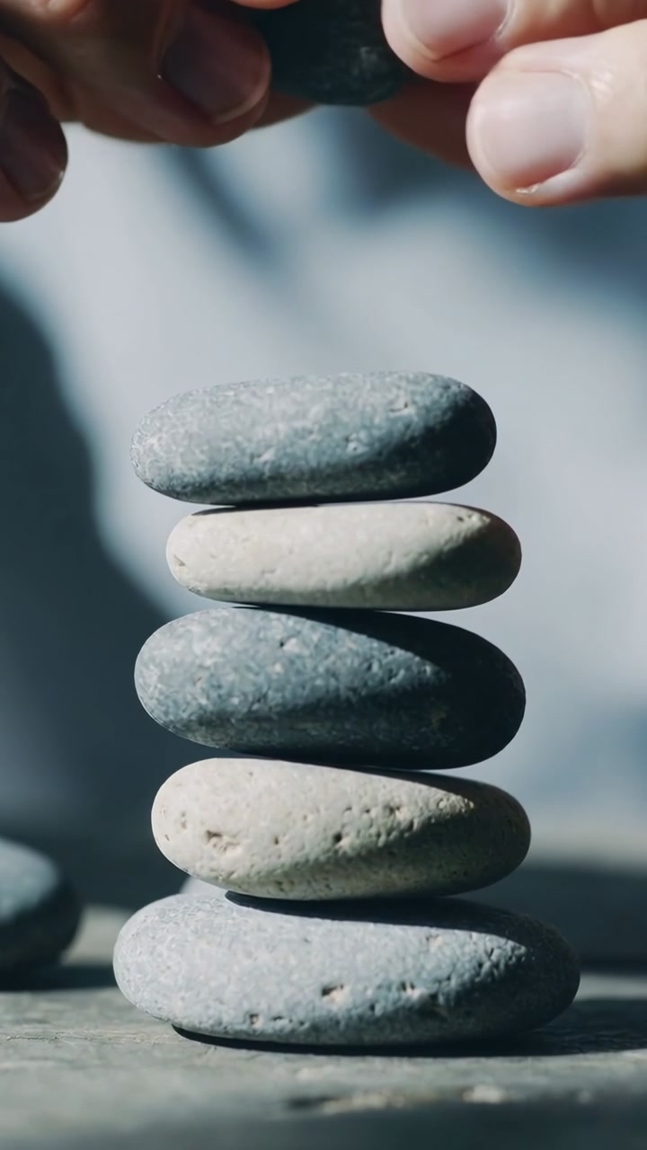 Close-up of Hands Carefully Stacking Smooth Stones
