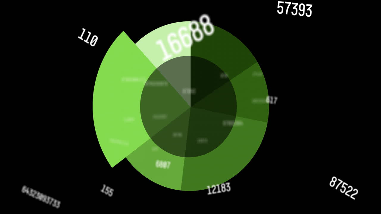 Animation of data processing over green circular scanner on black background