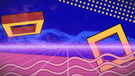 animación de formas coloridas sobre puntos de luz sobre fondo azul
