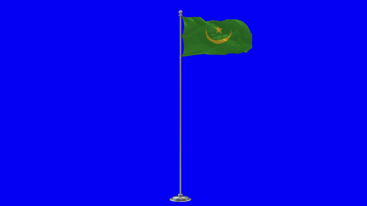 mauritania ilustración 3d de la bandera ondeando en un poste con llave de croma