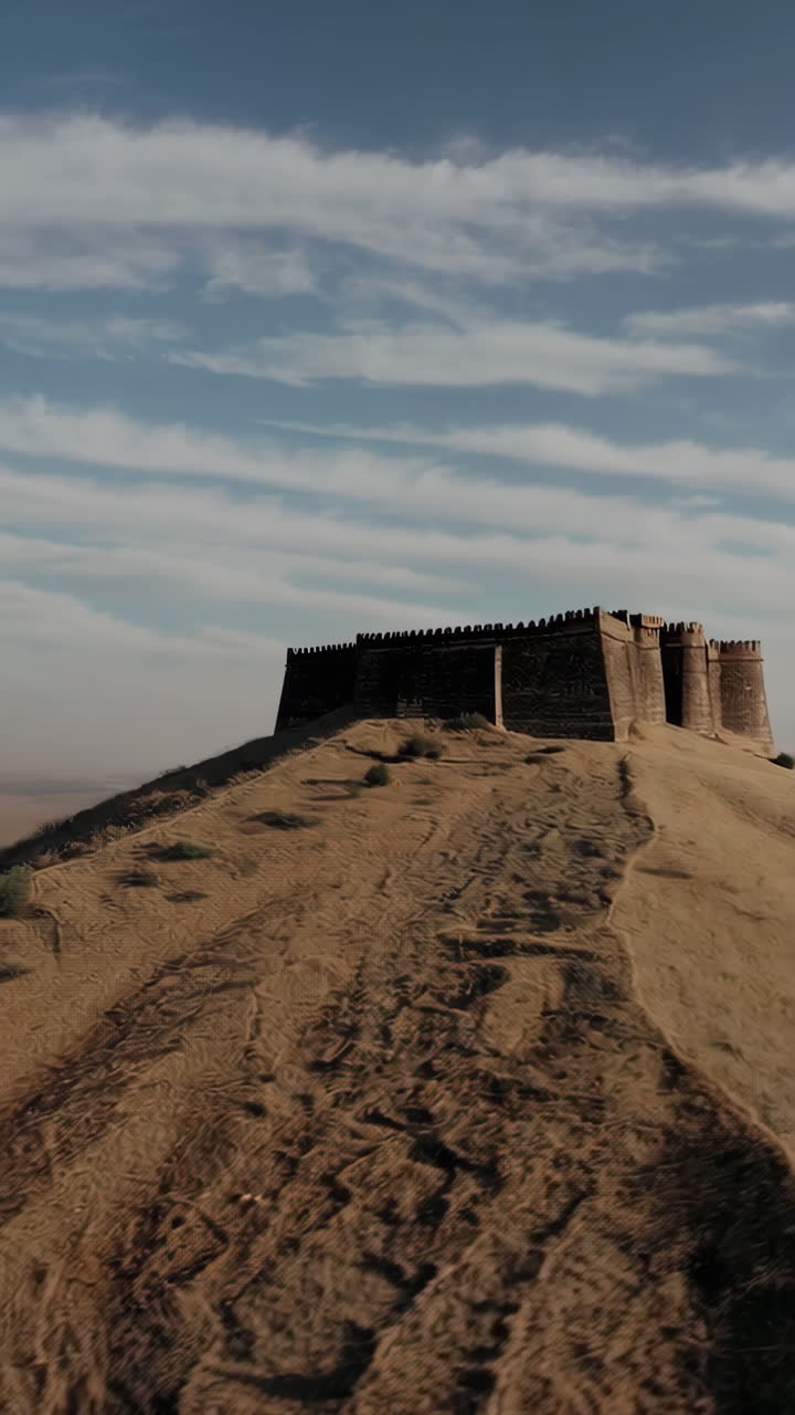Aerial View of a Historical Fortress in a Desert Landscape