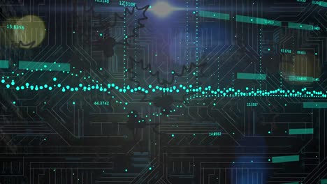 animation of data processing and statistics over dark background