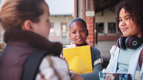 students talking at school