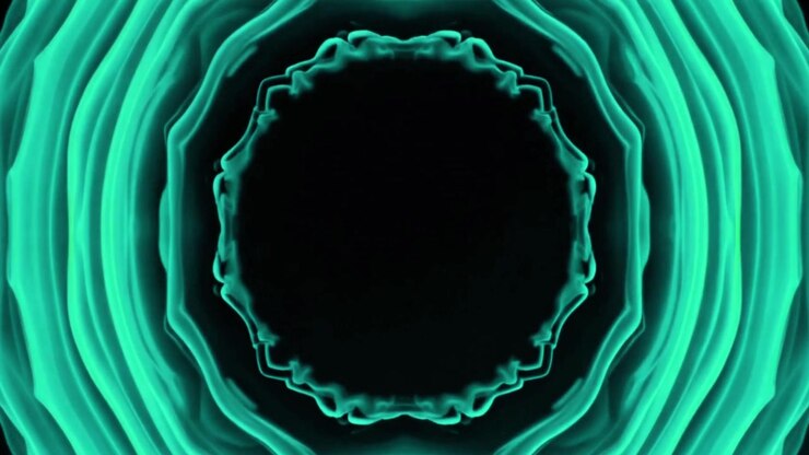 Abstract Teal Circular Waves Pulsing on Black Background