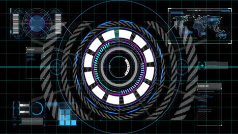 animation of futuristic digital interface with circular patterns and data charts