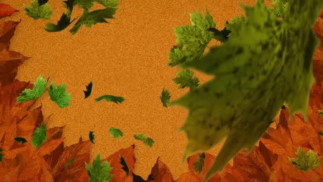 animation mehrerer herbstblätter, die auf braunem hintergrund fallen