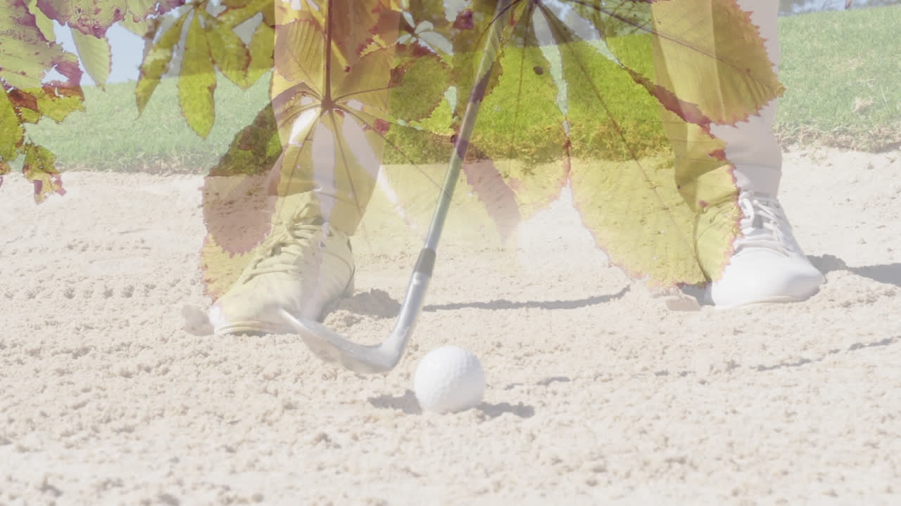 골프를 하는 노인 위에 반이는 빛의 애니메이션