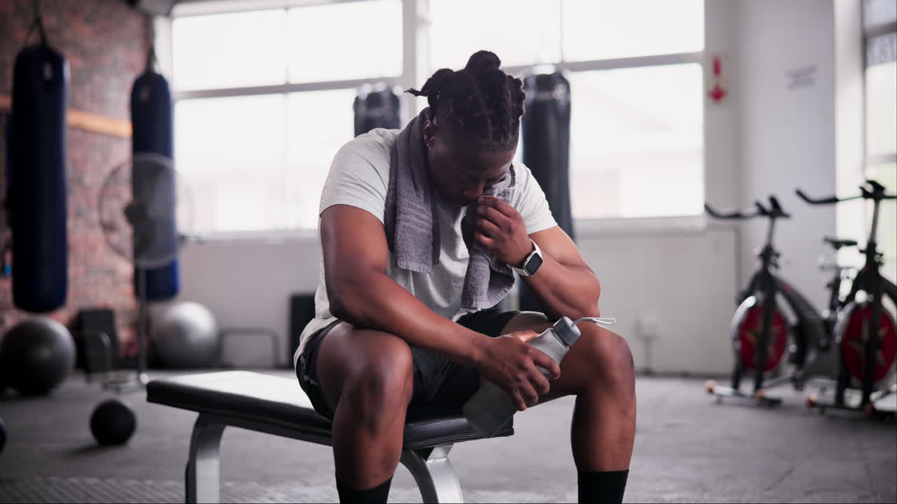 Pria Beristirahat di Gym setelah Berolahraga
