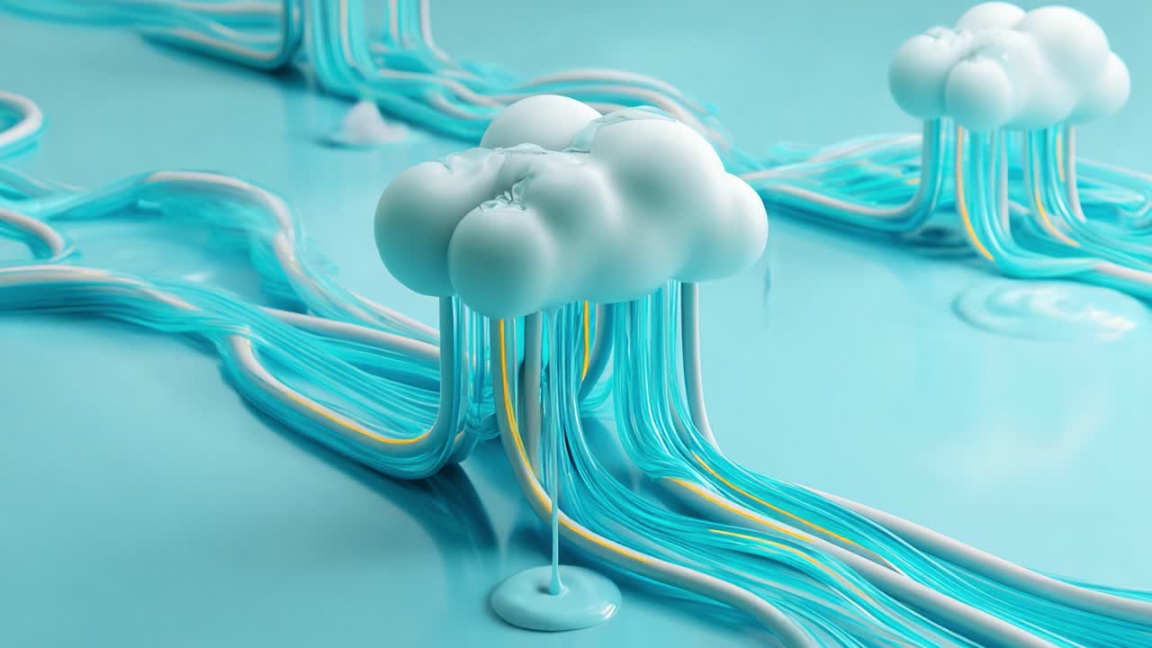 A Creative Illustration of Abstract Clouds Dripping Streams of Colorful Liquid, Representing the Concept of Fluidity and Change in Nature and Art