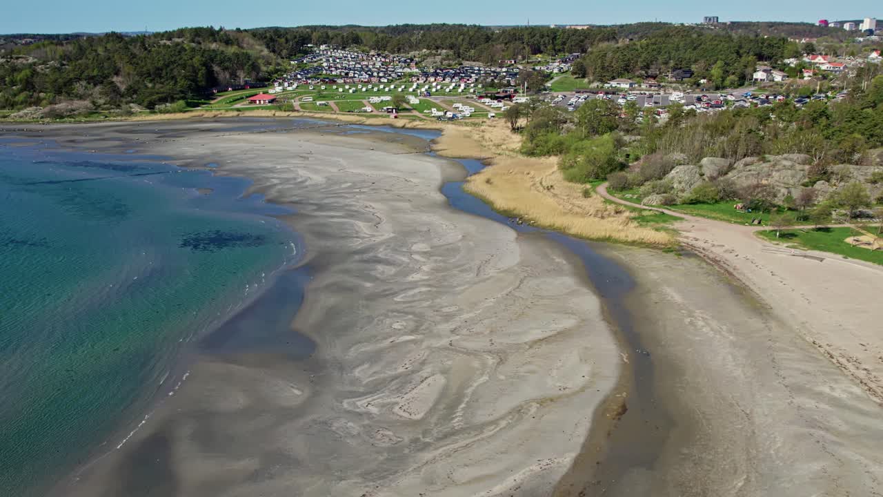 Askimsbadet Beach Destination In The Askim Area Of Gothenburg, Sweden. Aerial Drone Shot