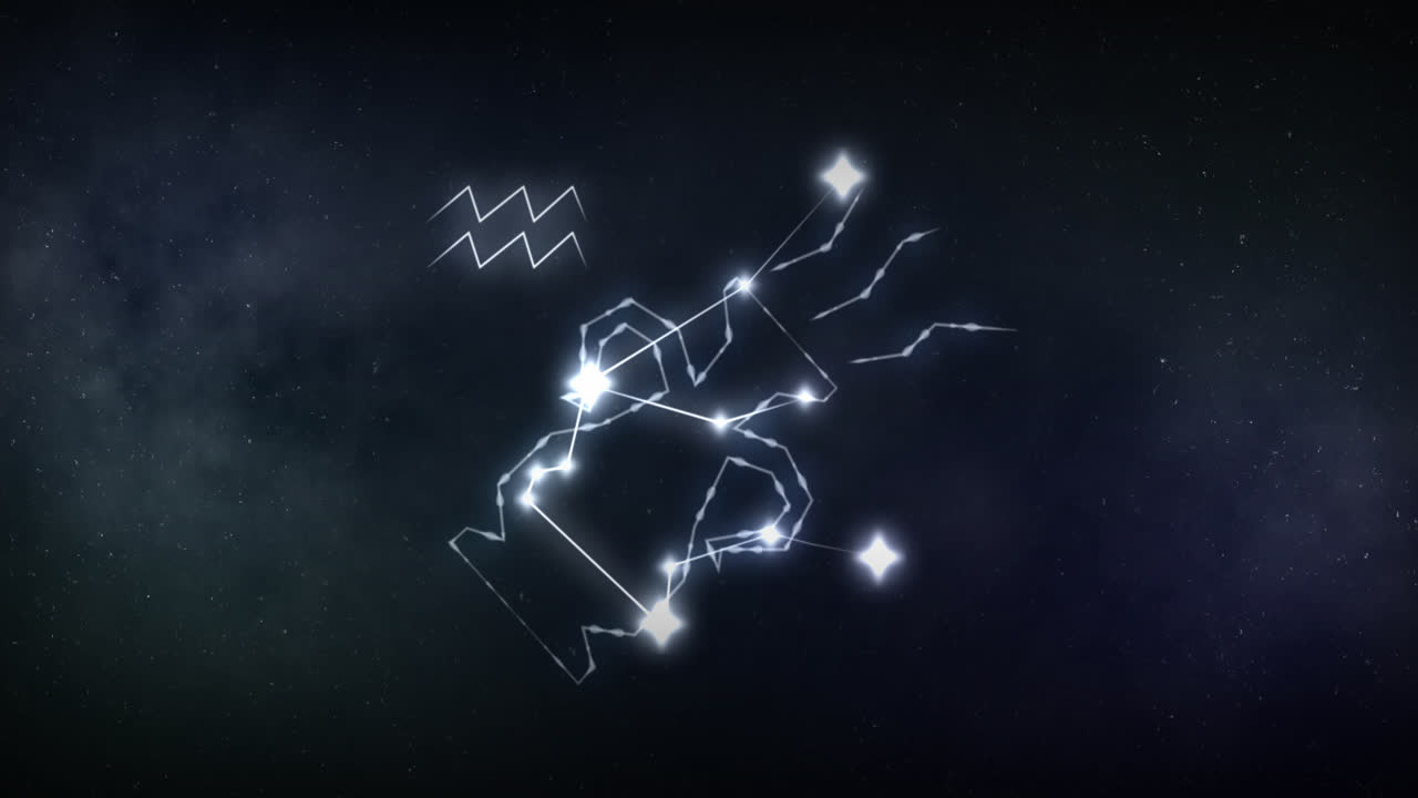 animación del signo de acuario con estrellas en fondo negro
