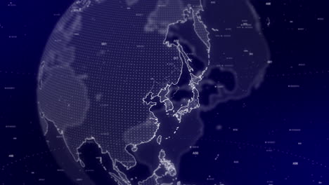 un fondo de video cinematográfico muestra un globo digital girando, haciendo zoom en el país de corea del norte