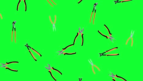 working pliers tools elements graphic animation, on green screen chroma key, seamless loop