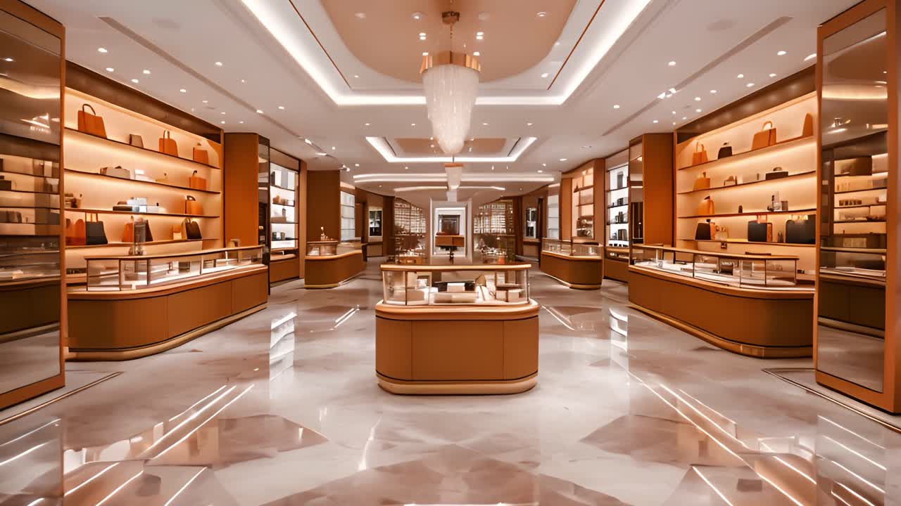 Elegant Luxury Retail Store Interior with Handbags and Jewelry Displays