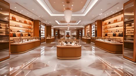 elegant luxury retail store interior with handbags and jewelry displays