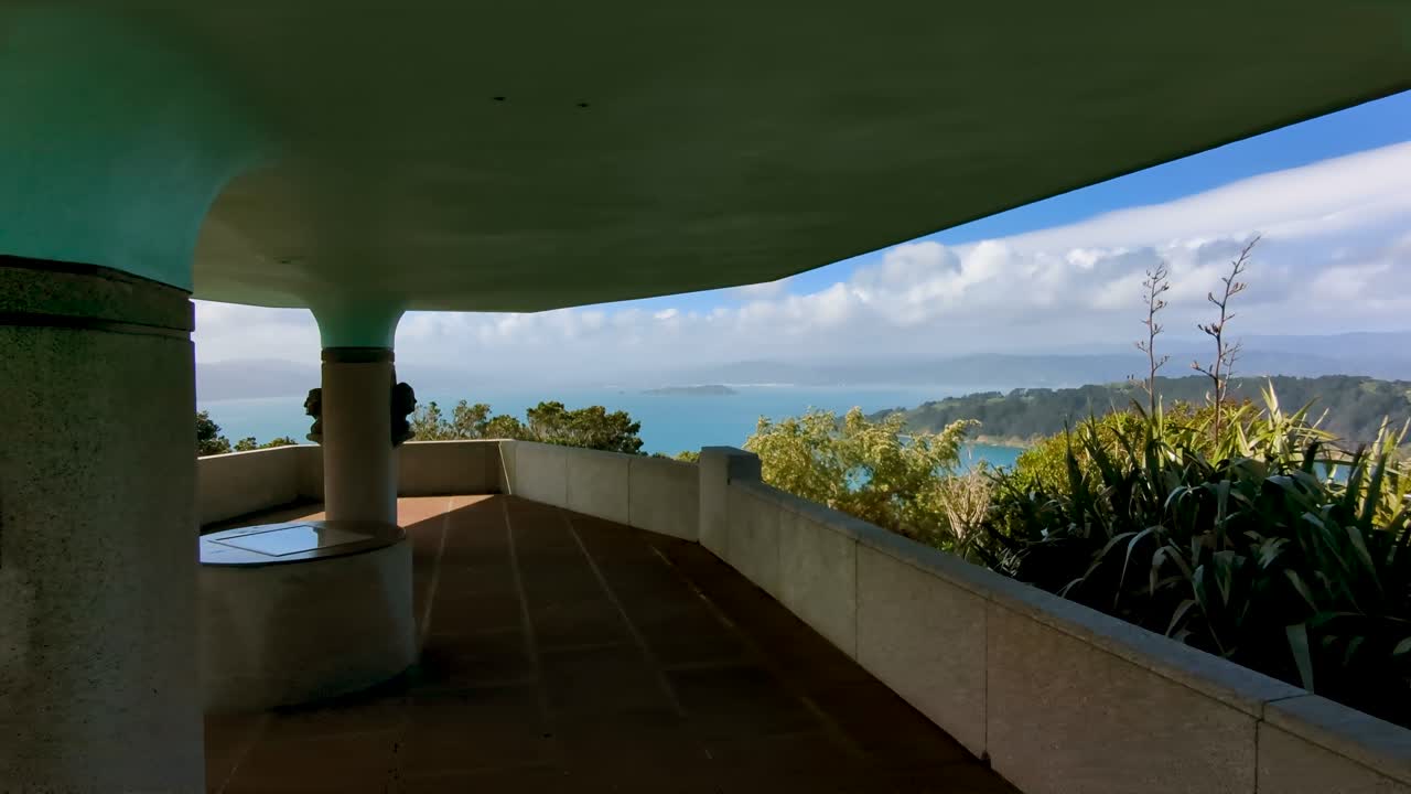 Scenic view from Mt Victoria of Miramar Peninsula and Matiu Somes Island in Wellington harbour in capital city of Wellington, New Zealand Aotearoa