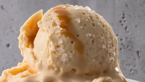 close-up of salted caramel ice cream scoop