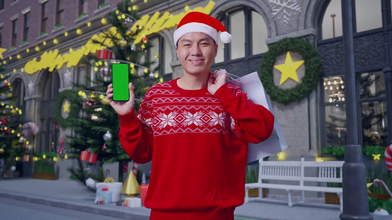 산타 모자 의 남자 크리스마스 에 쇼핑