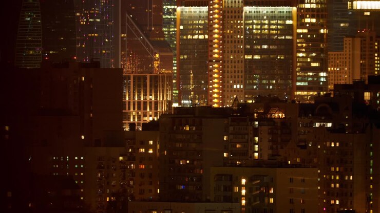 Loop de apartamentos de Moscou à noite. Cidade de Moscou. Timelapse. Moscou. Rússia